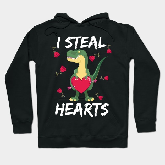 I Steal Hearts Valentines Day T-Rex Hoodie by medrik